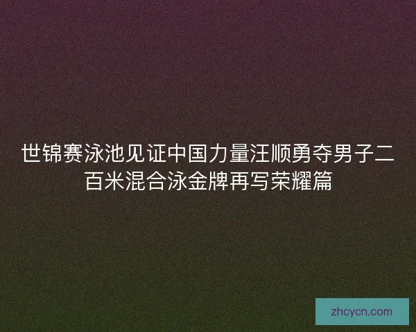世锦赛泳池见证中国力量汪顺勇夺男子二百米混合泳金牌再写荣耀篇
