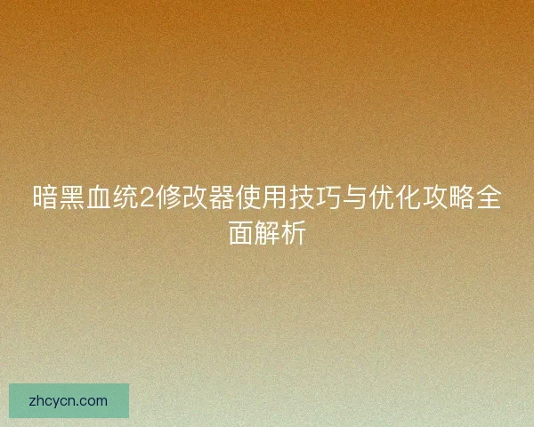 暗黑血统2修改器使用技巧与优化攻略全面解析